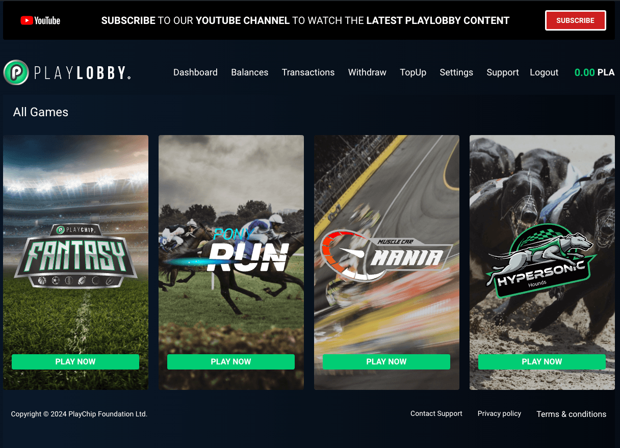 PlayLobby Game Dashboard